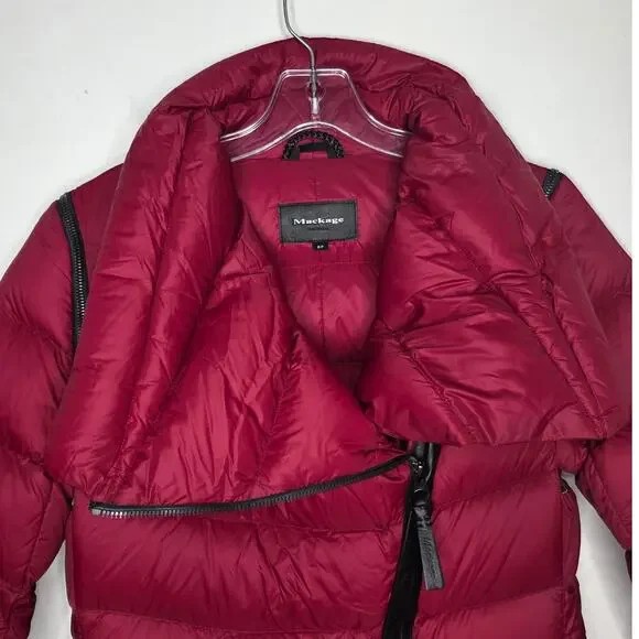 Mackage Queren convertible down puffer coat vest leather trim - red - small - Picture 5 of 16